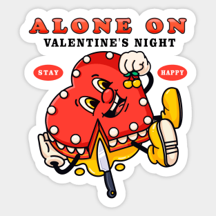 Alone on Valentine's night, cute heart-shaped cookie mascot sleeps while eating berries Sticker